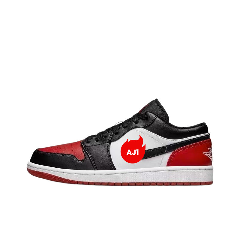 Women's & Men's Pure Original First Layer Cowhide Low Top Basketball Black Red Men's Board Shoes