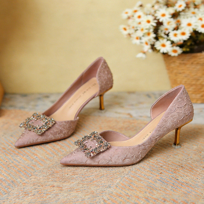 Women's Drill Buckle High High-grade Side Empty Stiletto Not Tired Feet Heels