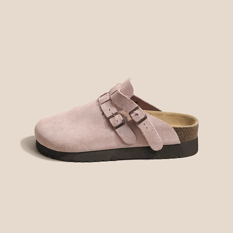 Women's Genuine Closed Toe Half Outer Wear Thick Slippers