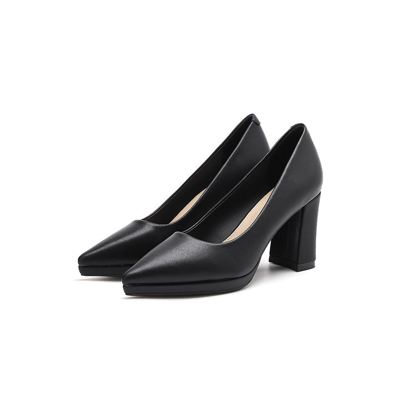 Women's French Pointed Toe Pumps Autumn Chunky Women's Fashion Shoes
