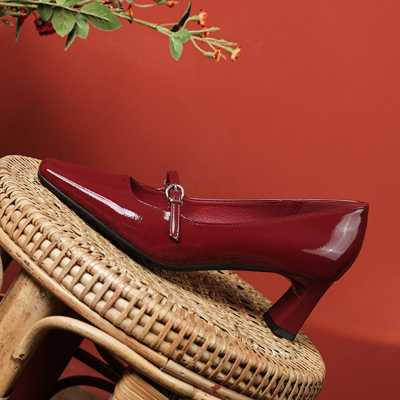 Sexy Sheepskin High Square Toe Elegant Patent Women's Fashion Shoes