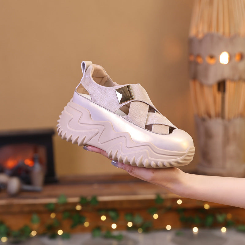 Women's Summer Height Increasing Closed Toe Hollow Sandals