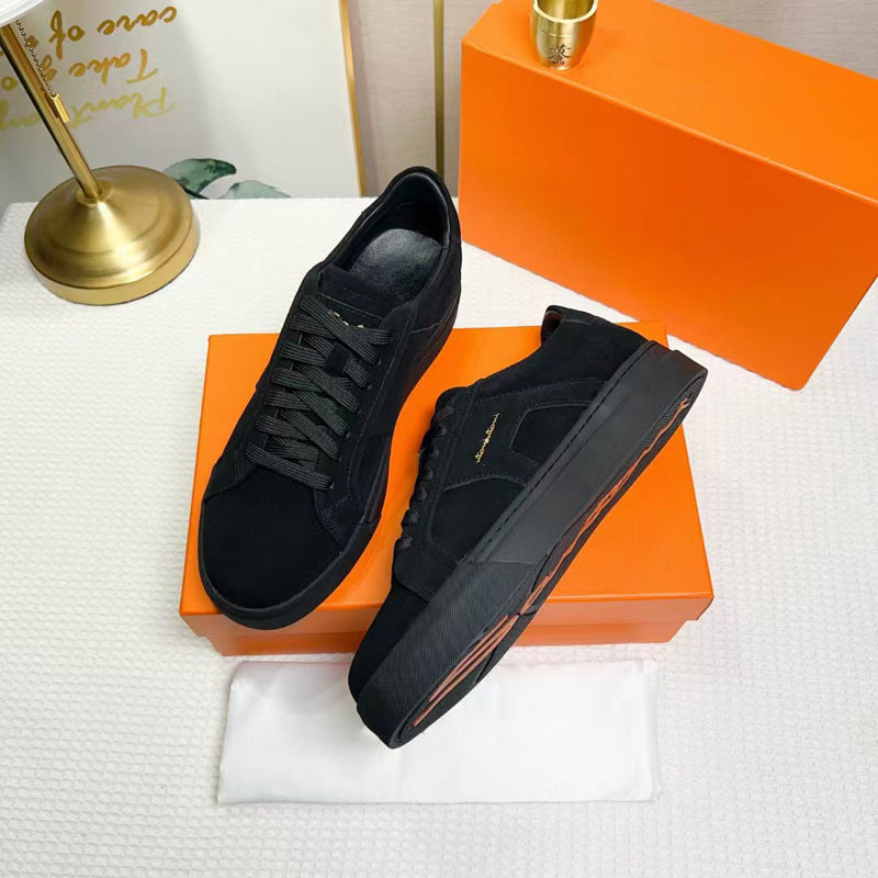Men's Calfskin Color Matching Lace Up Comfort Sneakers