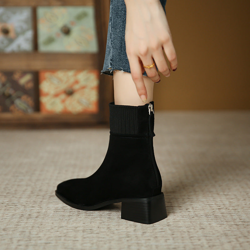 Women's Stretch Knitted Veet Back Zipper Fashion Boots
