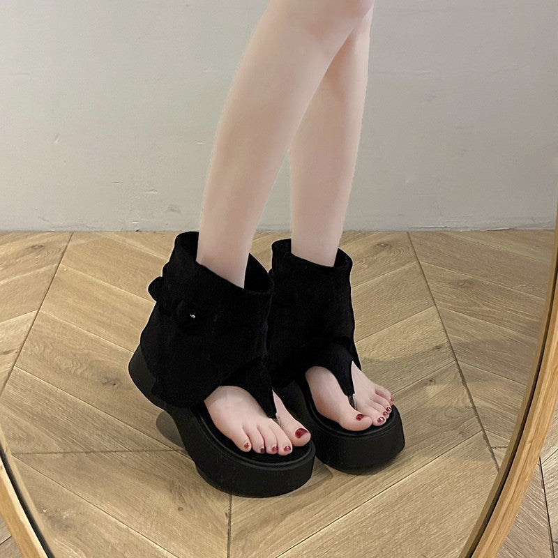 Women's Open Toe Pile Style Thick-soled Western Sandals