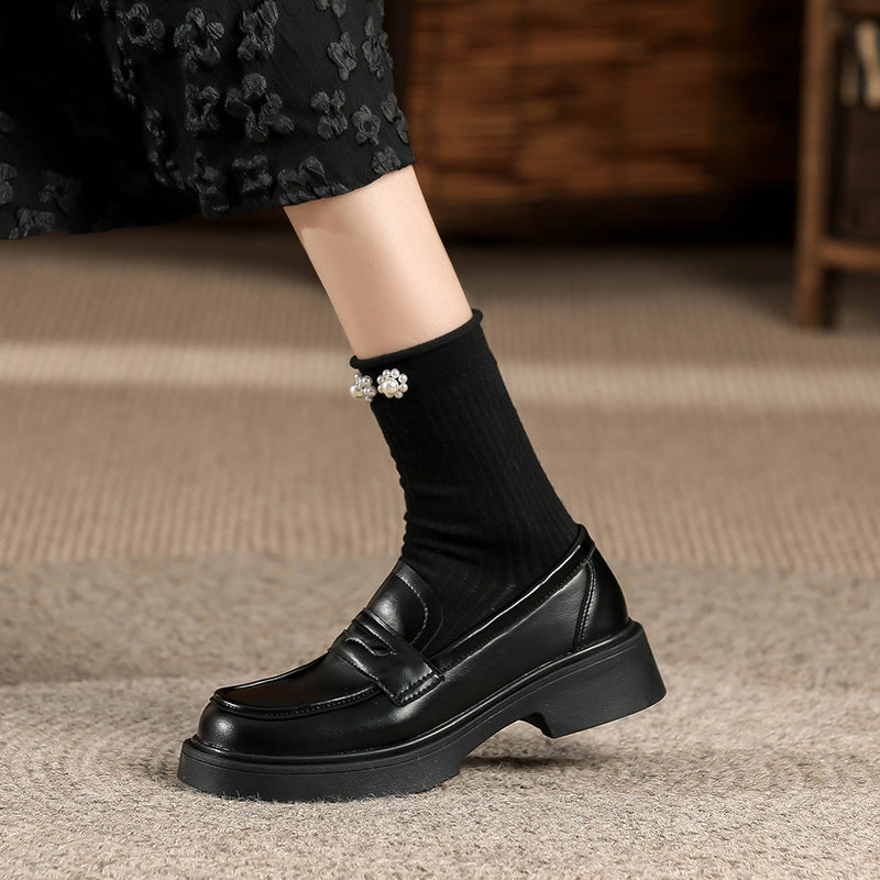 Platform Female Fleece-lined British Style Slip-on Loafers