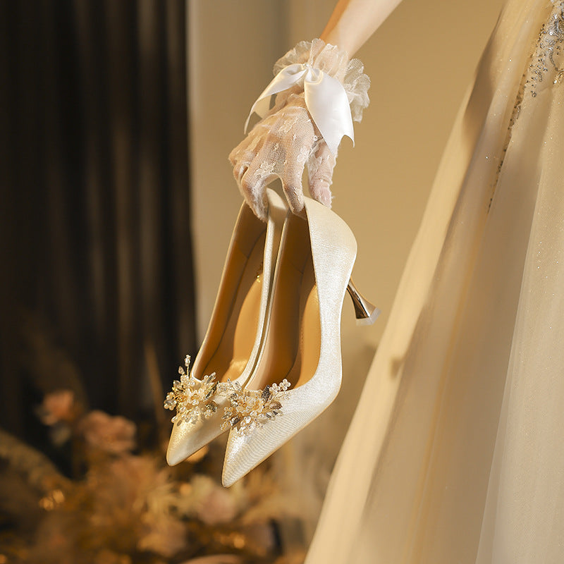 Women's Satin Main Wedding Dress High Not Tired Feet Advanced French Heels