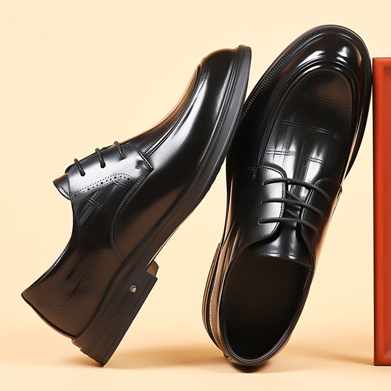 Men's Layer Cowhide Autumn High Sense British Breathable Genuine Formal Leather Shoes