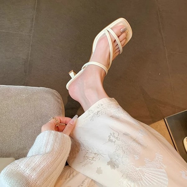 Sheepskin Version French Style Fairy Square Toe Skinny Stilettos Heels