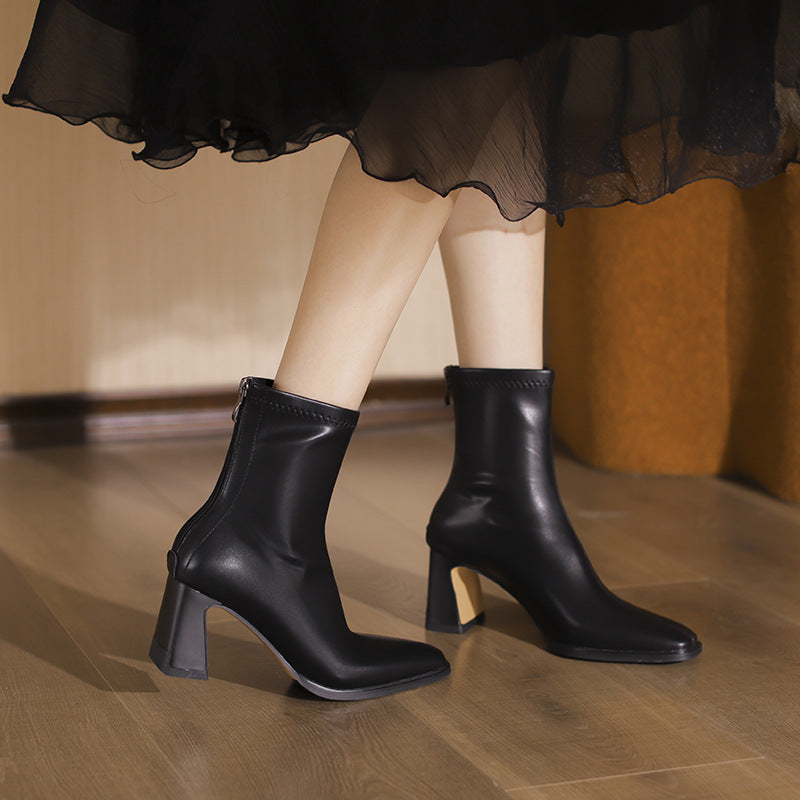 Women's High Fashion Square Head Thick Thin Boots