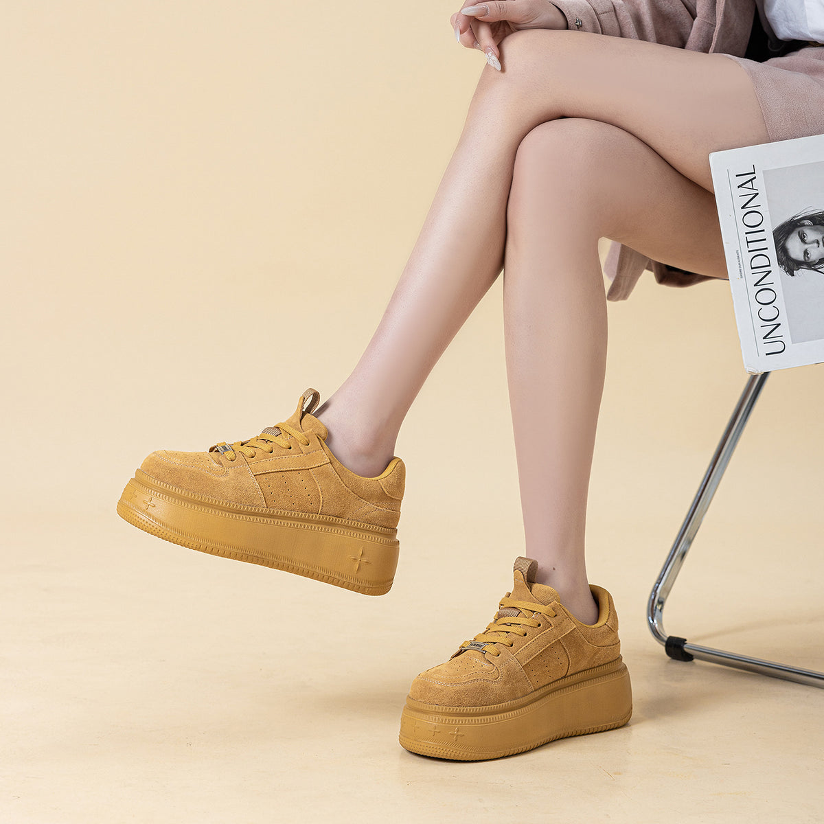 Women's Genuine Platform Board Spring Height Increased Lightweight White Women's Casual Shoes