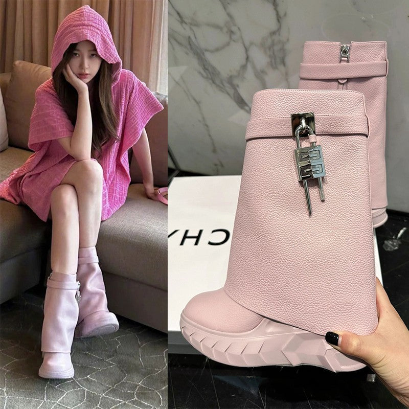 Women's Height Increasing Platform Metal Lock Catch Boots