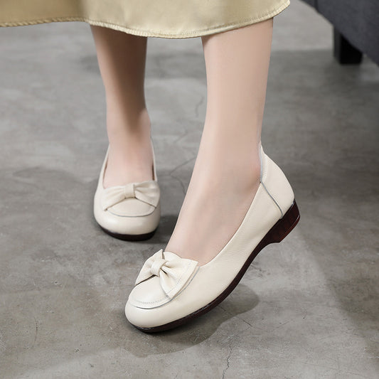 Women's Cowhide Soft Bottom Autumn Mom Flat Loafers