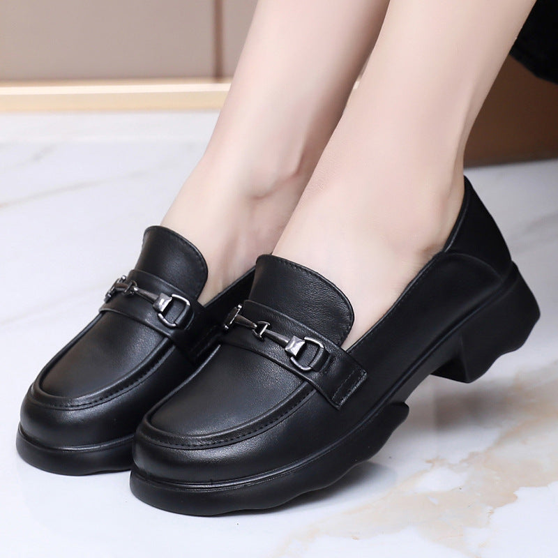 Women's Layer Cowhide Autumn Soft Bottom Thick Not Loafers
