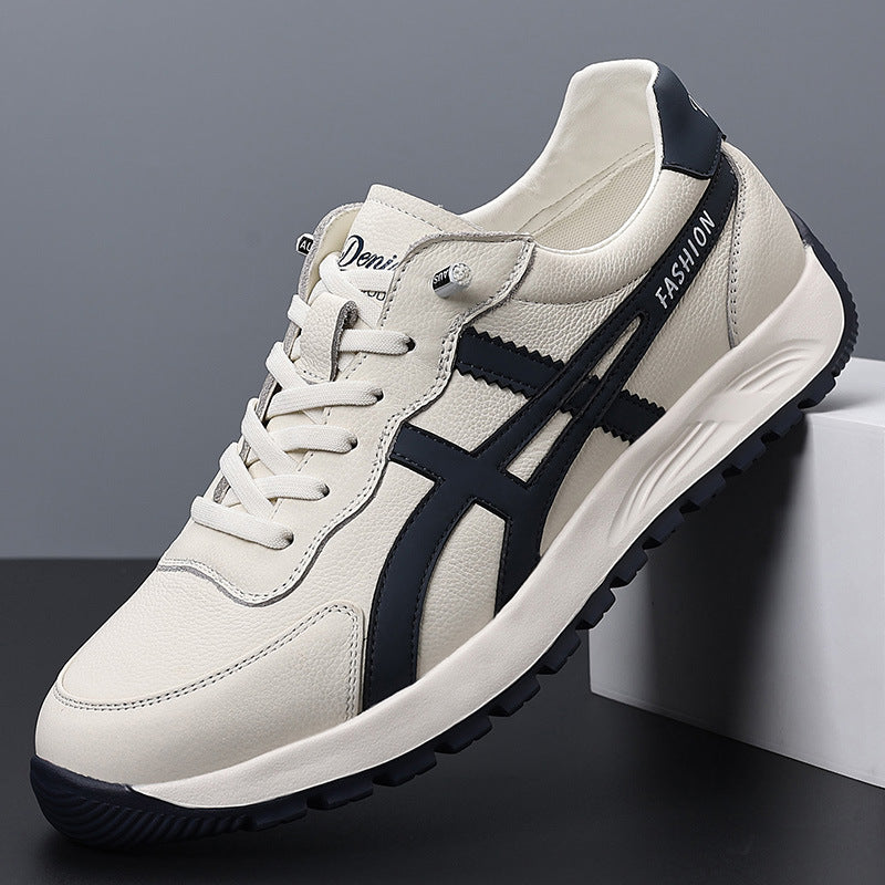 Men's Top Layer Cowhide Round Head Ultra Light Stylish Fashion Men's Casual Shoes