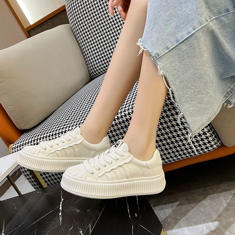 Women's Platform White Shell Toe Real With Fleece Lining Flat Biscuit Women's Casual Shoes