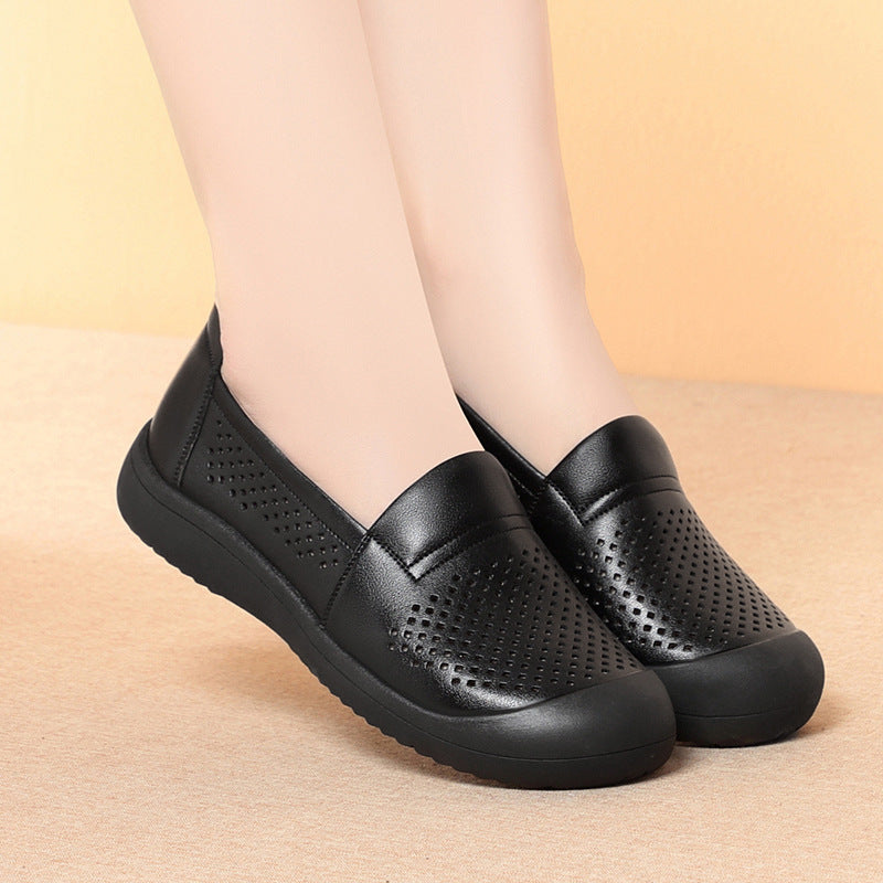 Women's Cowhide Genuine Closed Toe Soft Bottom Mom Women's Casual Shoes