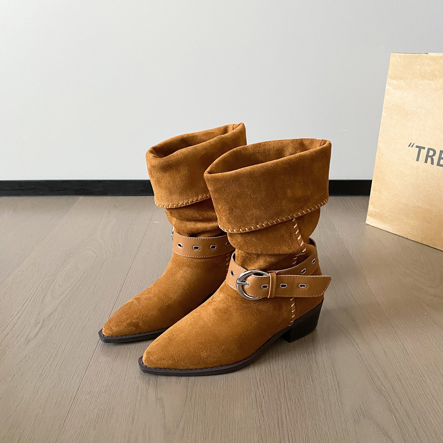 Autumn Belt Buckle Knight Short Mid Boots