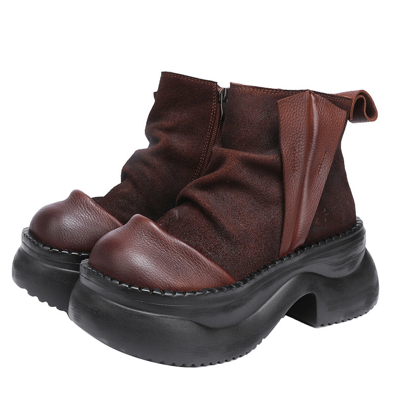 Women's Top Layer Cowhide Thick Bottom Light Boots