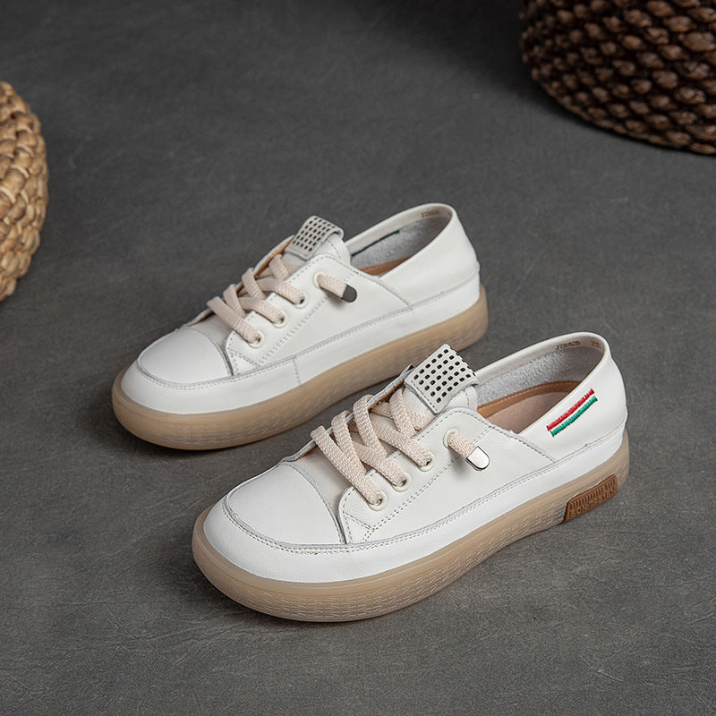 Women's Shu Autumn Low-cut Flat Pumps Round Toe White Solid Casual Shoes