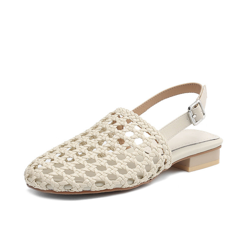 Women's Woven Hollowed Thick Low Closed Toe Sandals