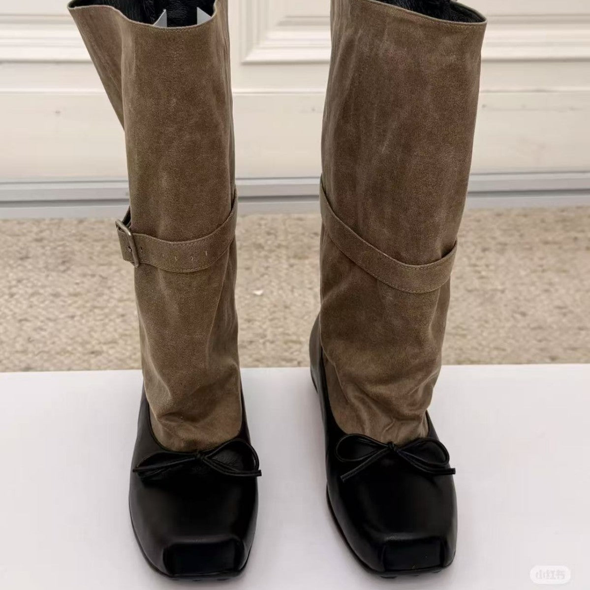 Women's Bowknot Ballet Short Pleated Outer Wear Pile Boots