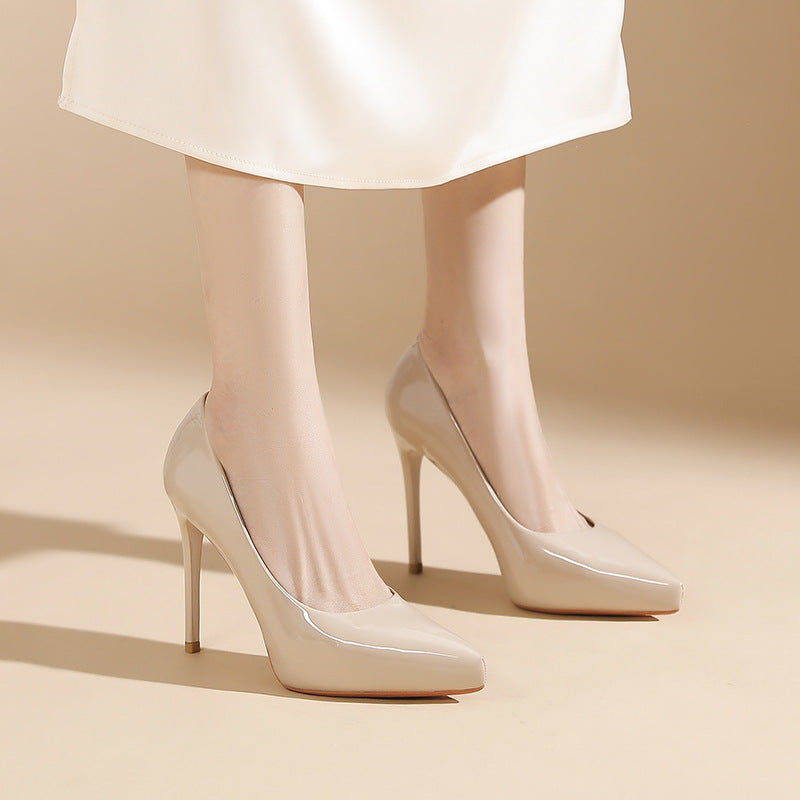 Women's Stiletto French Style Temperament Patent Inner Waterproof Heels