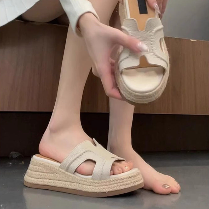 Women's Platform Summer Outdoor Straw High Wedge Slippers