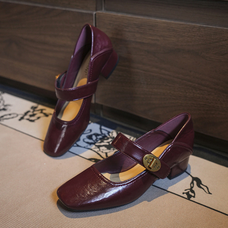 French Chunky Mary Jane Female Square Women's Fashion Shoes