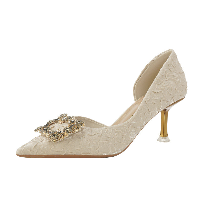 Women's Drill Buckle High High-grade Side Empty Stiletto Not Tired Feet Heels