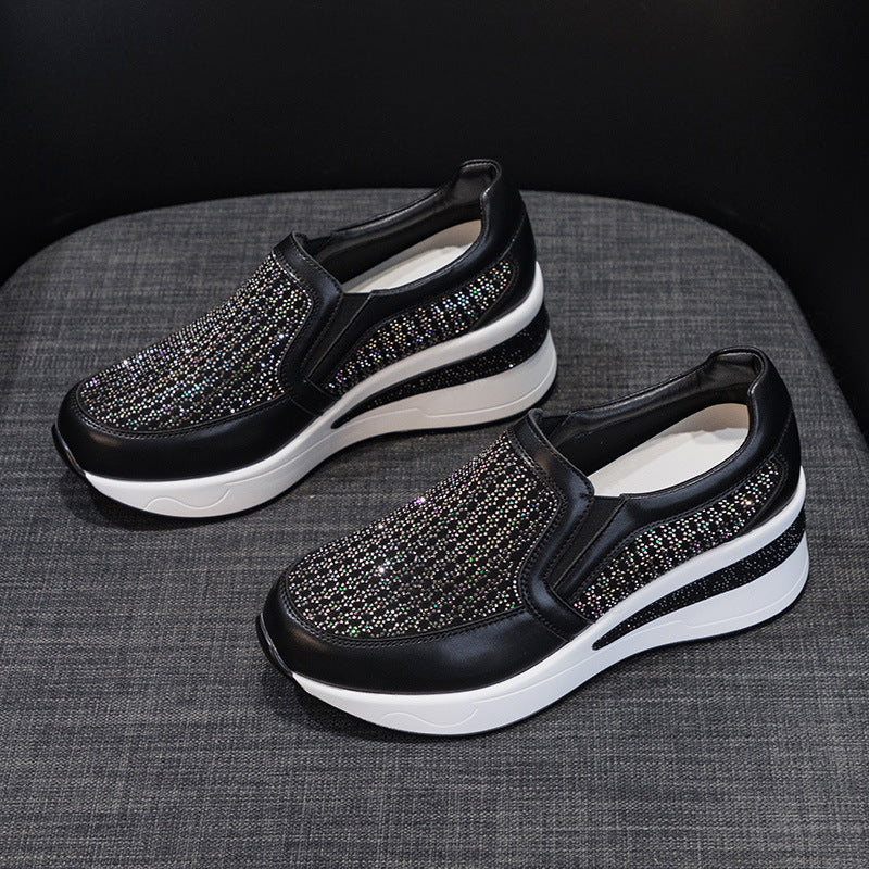 Rhinestone Wedge Female Platform Pumps Lightweight Travel Loafers