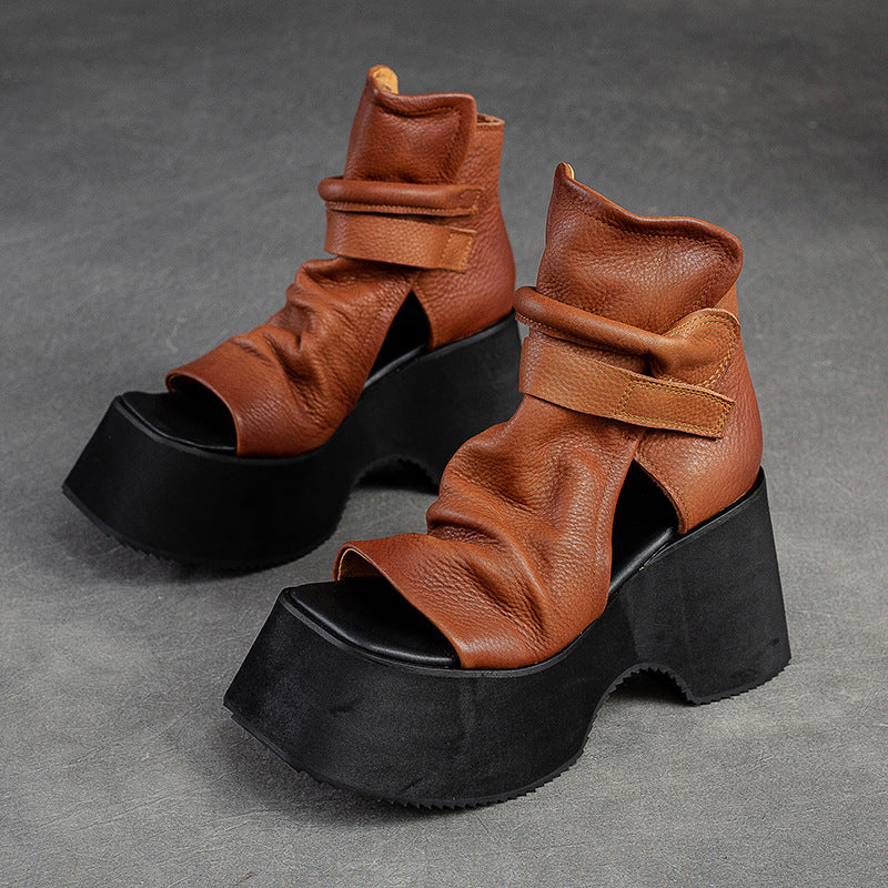 Women's Thick Bottom Peep Toe First Layer Heels