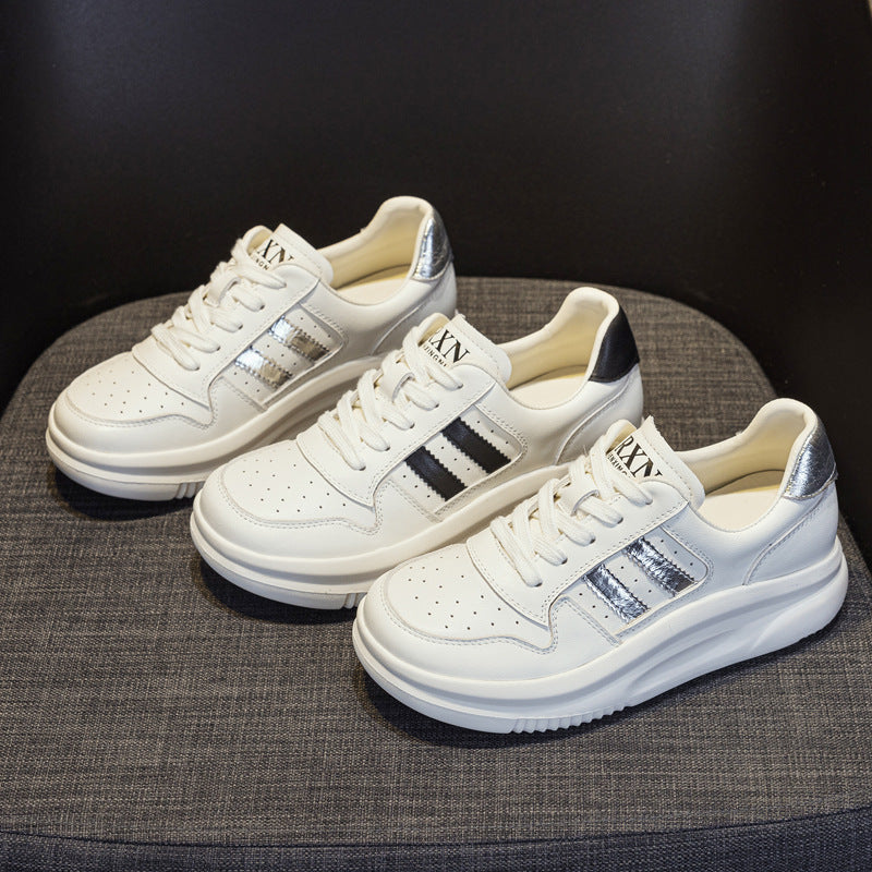 Women's Spring First Layer Cowhide Fashionable White Sneakers