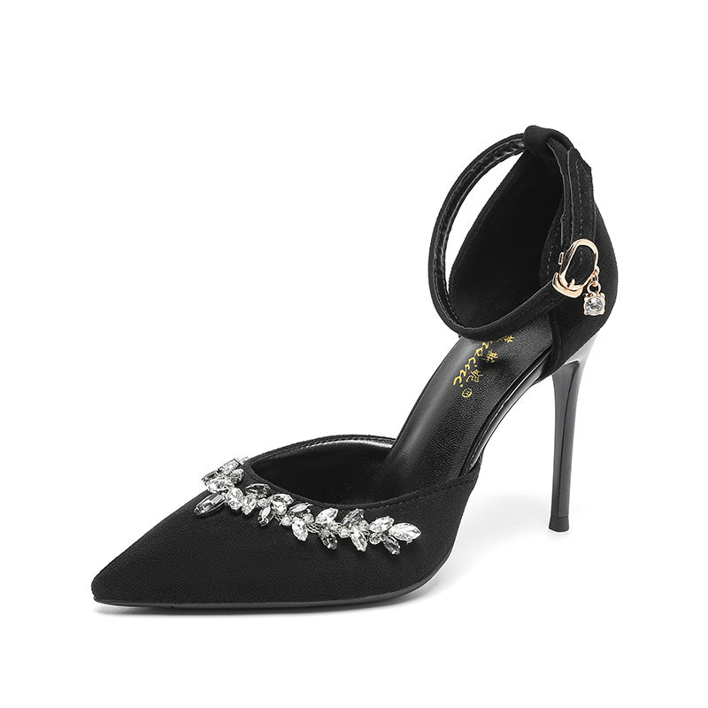 Women's Black Suede Hollow High For French Sexy Women's Shoes