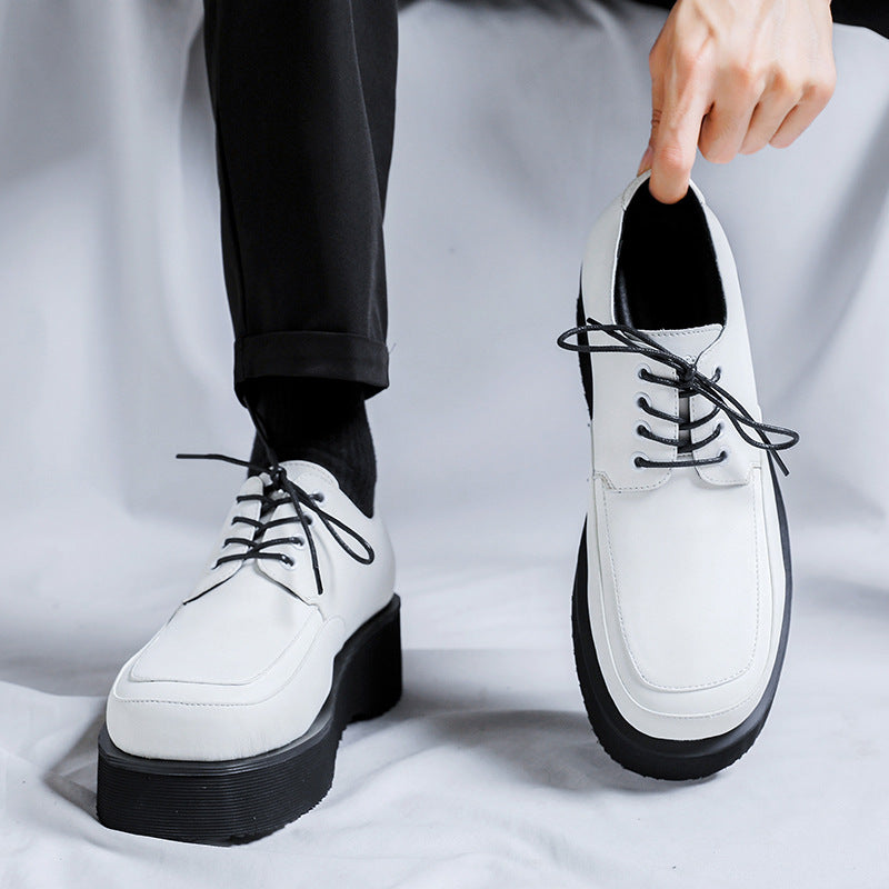 Men's British Style Platform Autumn White Big Leather Shoes