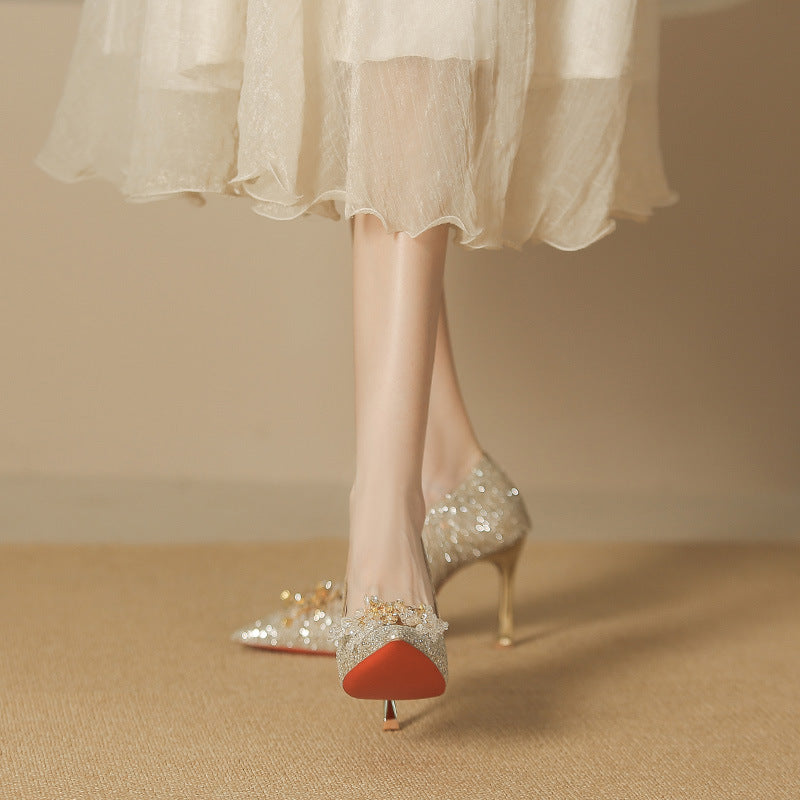 Women's Bridal Gown Shallow Mouth Elegant Sexy Heels