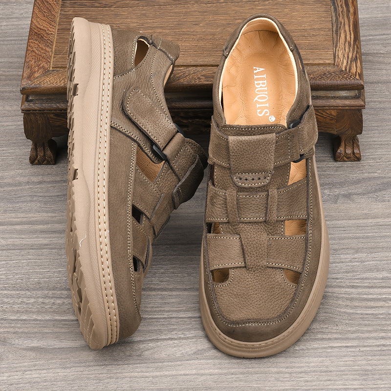 Men's Full Grain Cowhide Soft Bottom Surface Hole Sandals