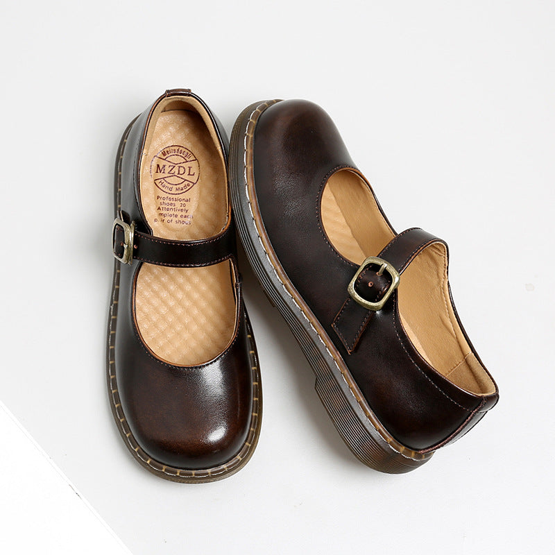 Women's Beauty Power Retro Round Head Buckle Leather Shoes
