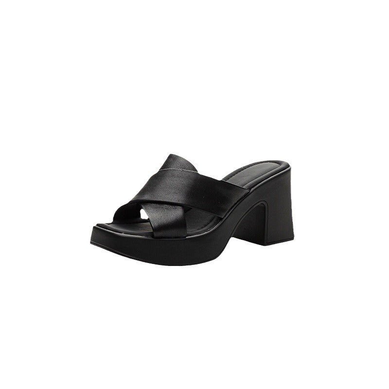 Women's Summer Thick-soled High-heeled Open Toe Flip-flops Sandals