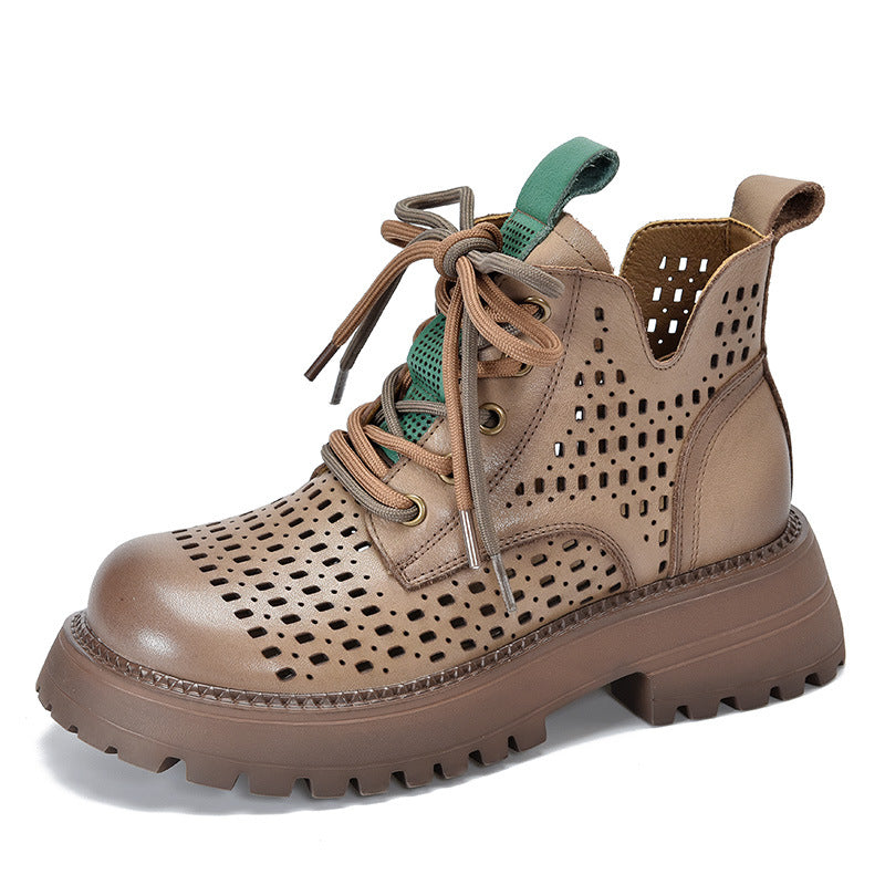 Price Top Layer Cowhide Platform Retro Hollow Out Tied Sandals