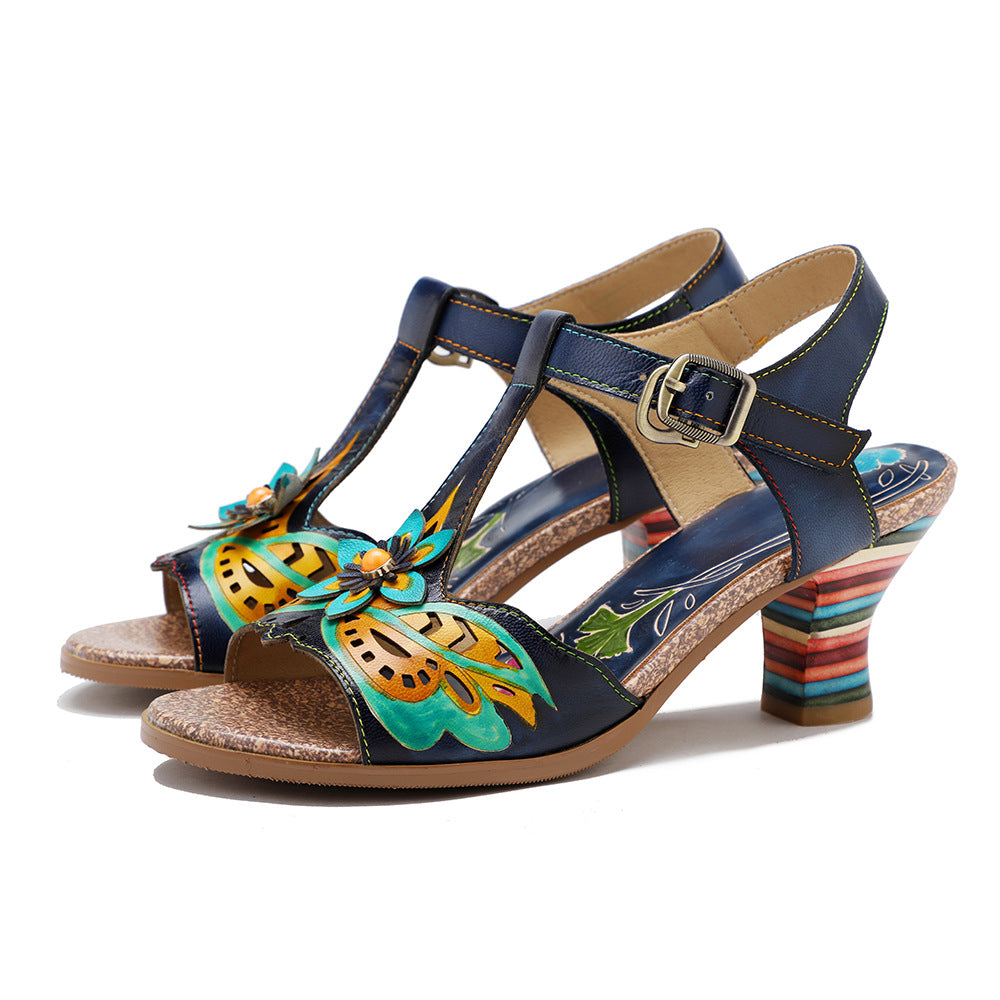 Hand-rub Color Retro Contrast Rainbow Comfortable Heels