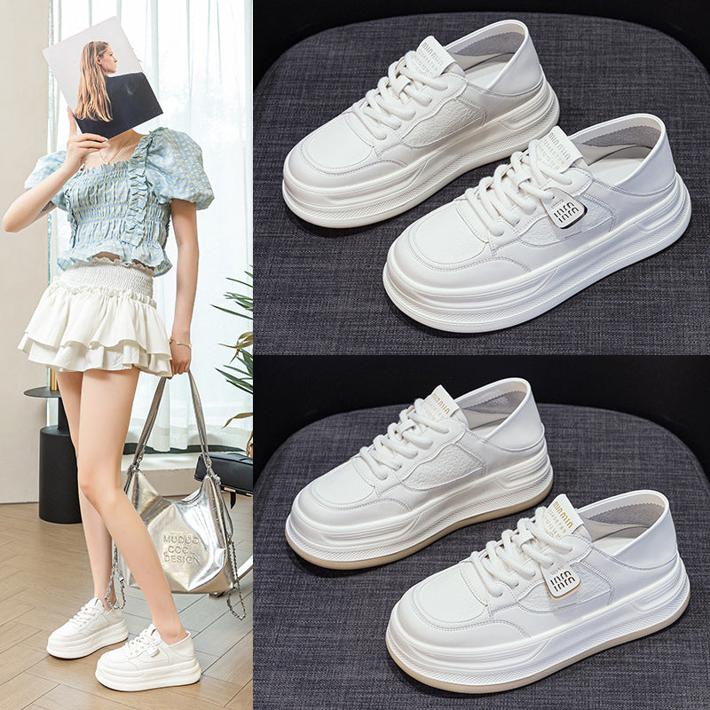 Women's White Spring Thick Bottom Height Increasing Insole Popular Women's Casual Shoes
