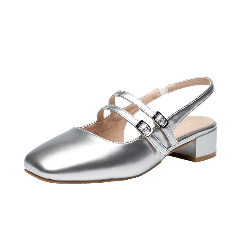 Women's French Retro Square Hollow Chunky For Sandals
