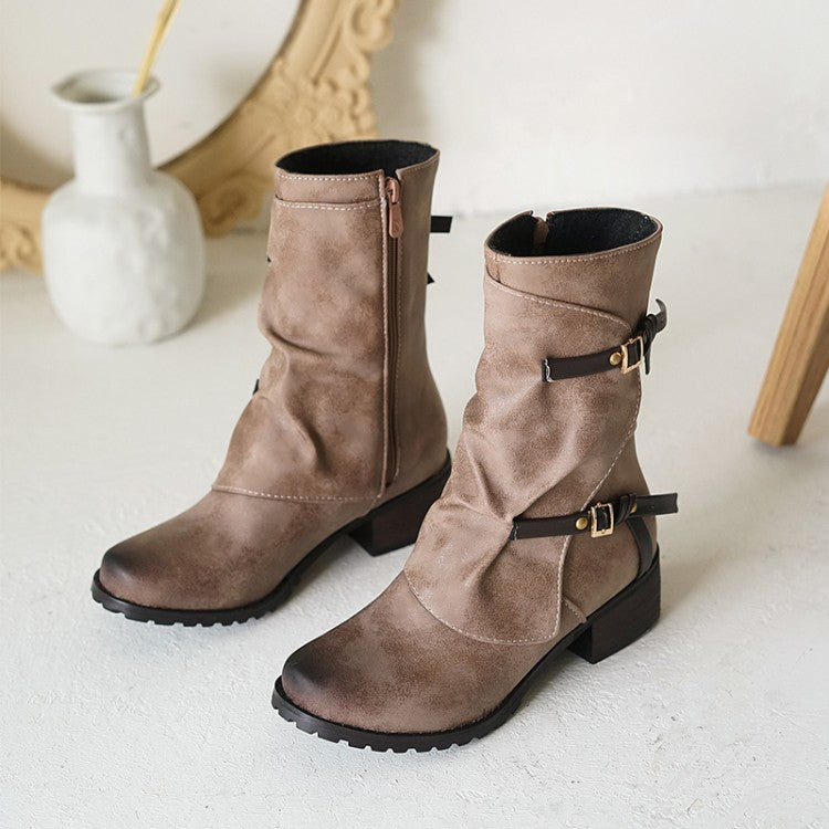 Belt Buckle Martin Square Low Female Boots