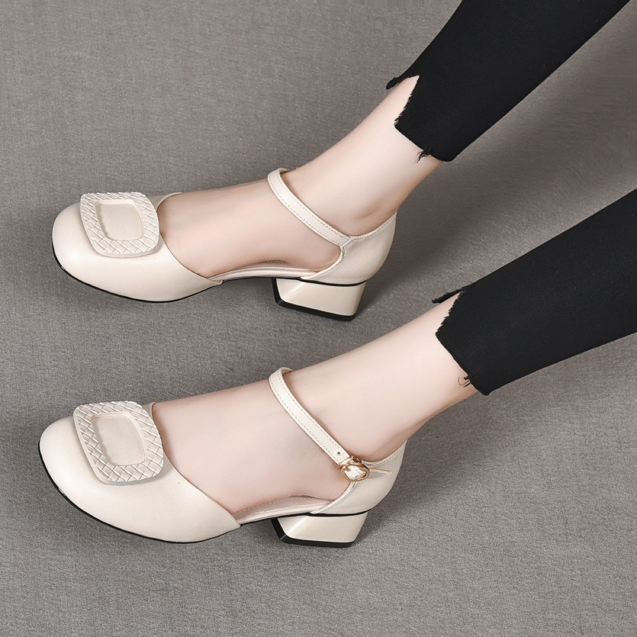 Women's Toe Summer Chunky Genuine Hollow Pumps Heels