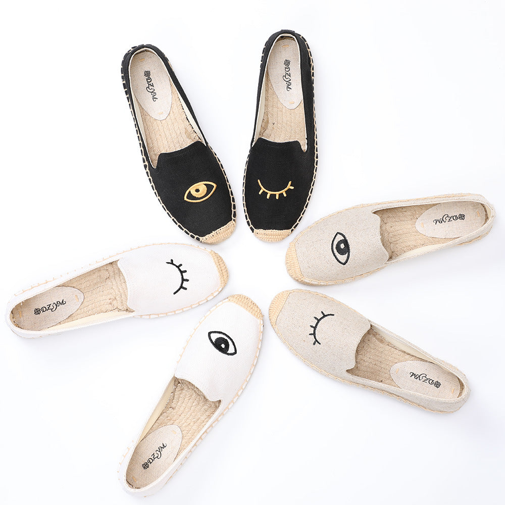 Women's Closed Toe Embroidered Flat Fisherman Fashion Canvas Shoes