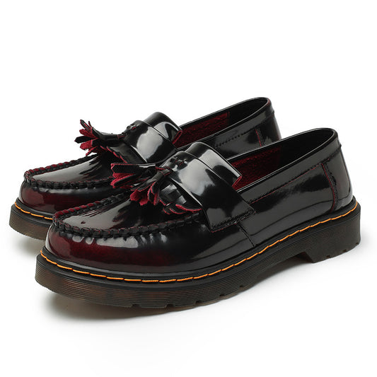 Women's & Men's Polished Red British Style Fashion Round Loafers
