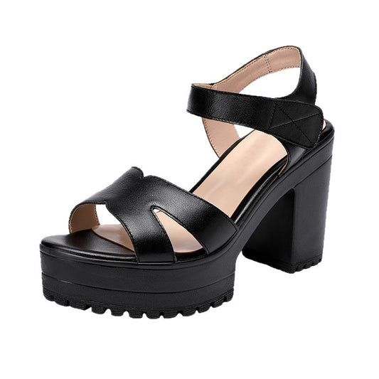 Women's High Chunky Platform Large Small Size Velcro Genuine Heels