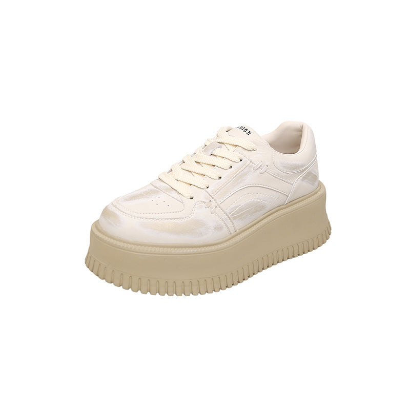 Women's Cowhide Height Increasing Breathable Spring Platform Sneakers