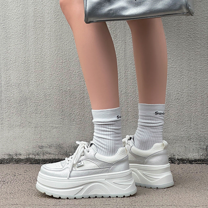 Women's White Spring Small Height Increasing Sports Sneakers